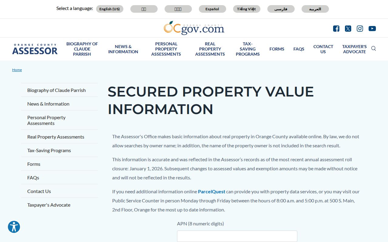 Buena Park residents directory Orange County APN property search