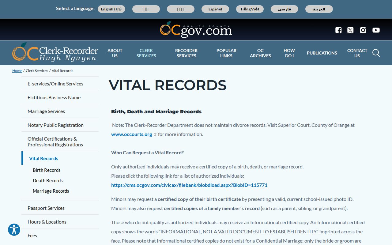 Buena Park residents directory Orange County vital records services