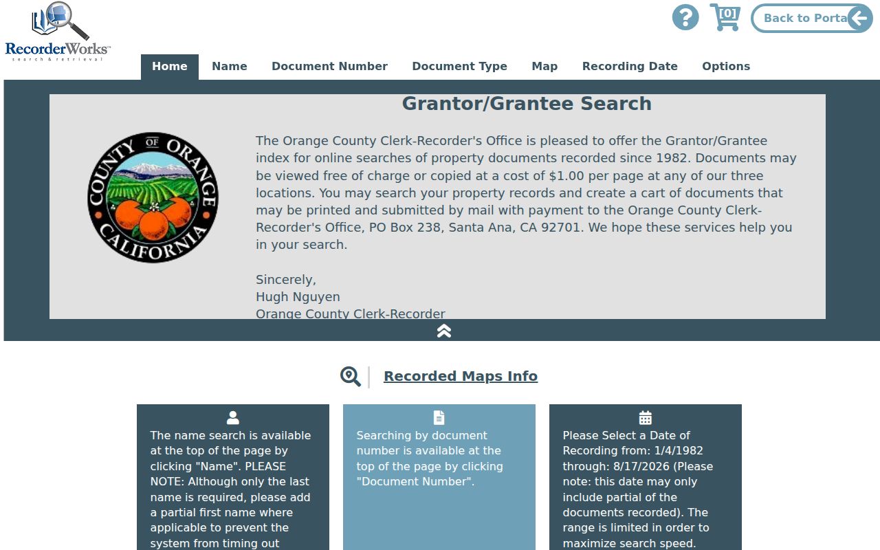 Buena Park residents directory Orange County grantor grantee index