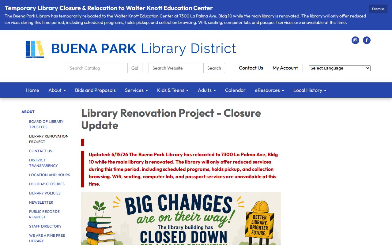 Buena Park neighbors library renovation service update