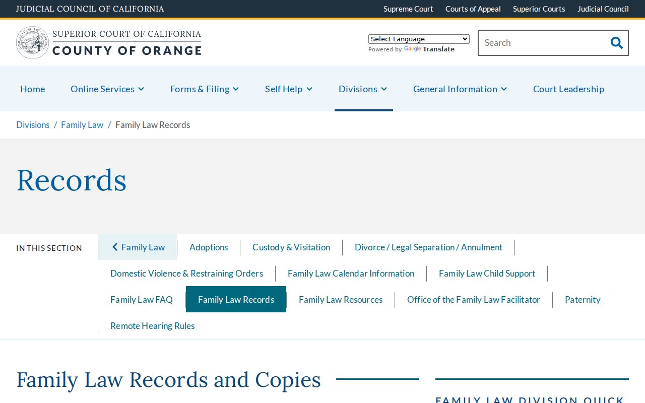 Buena Park resident lookup Orange County family law records access