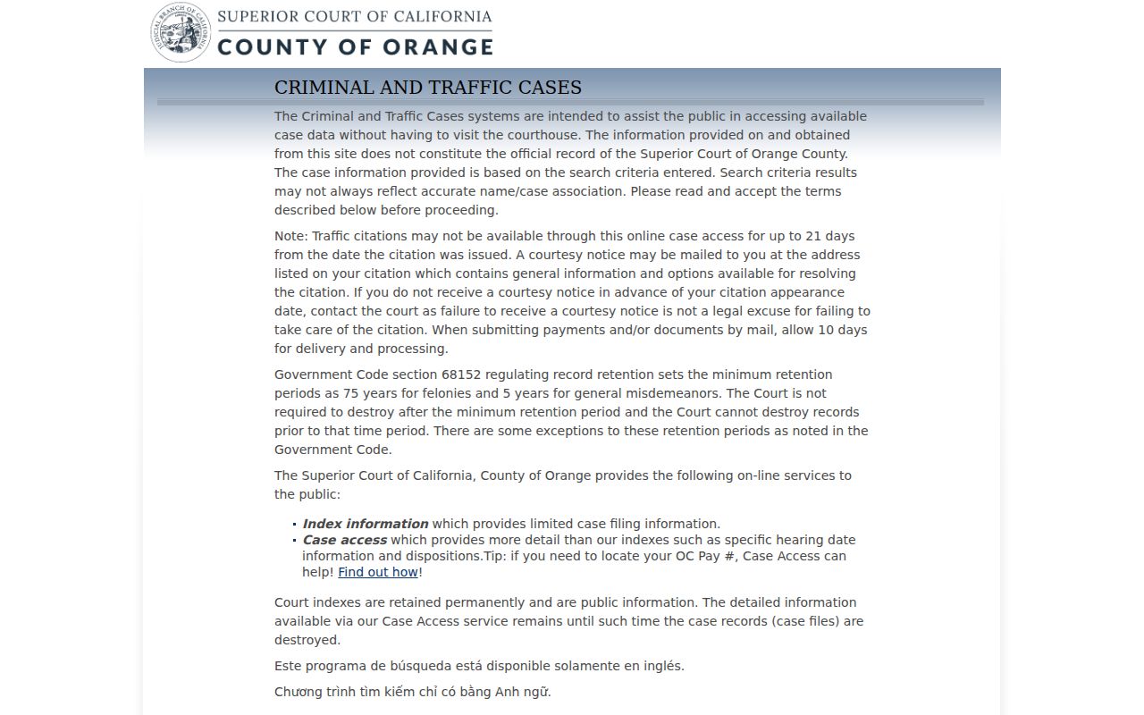 Buena Park resident lookup Orange County public case search