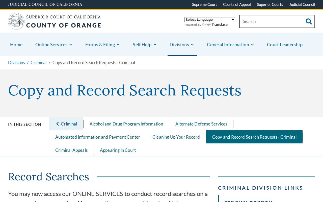 Buena Park resident lookup criminal record search and copy request