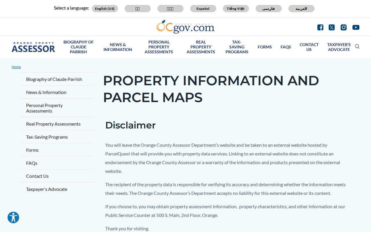 Buena Park street directory Orange County assessor property information